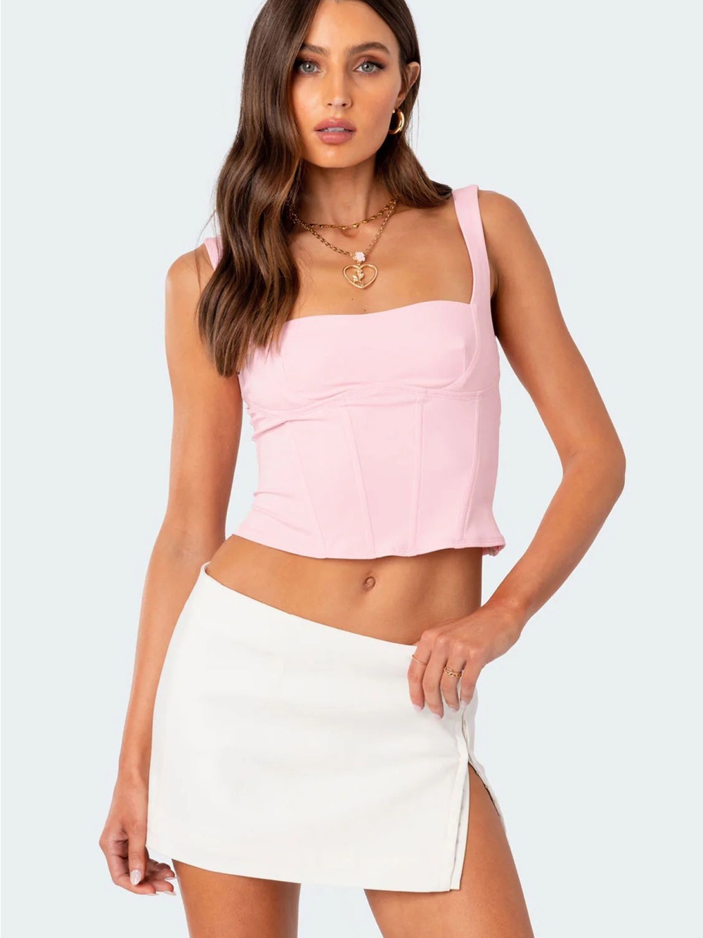 Edikted Pastel Pink Square-Neck Corset Crop Top